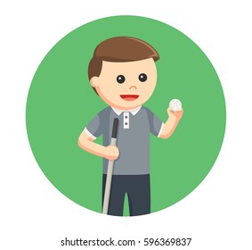 golfer man with golf stick and ball in circle background