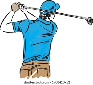 GOLFER MAN PLAYER SWING MOVE VECTOR ILLUSTRATION