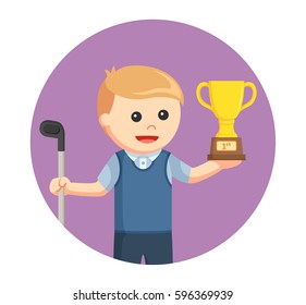 golfer man with trophy in circle background