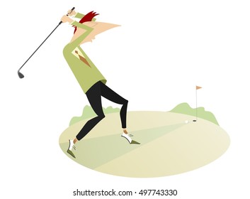 Golfer on the golf course makes a short
