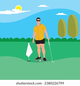 Golfer on a golf course. Vector illustration in flat style