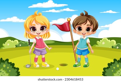 Golfer playing golf at golf course outdoor illustration