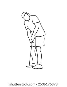 Golfer playing golf front view in outline icon design illustration