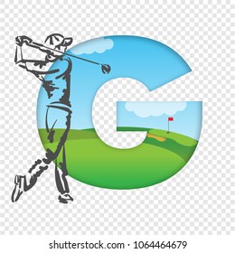 Golfer Playing on Golf Course.  Tournament invitation flyer template vector graphic design. 