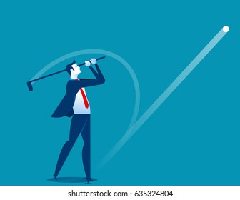 Golfer Post Swing. Businessmen play golf. Concept business vector illustration.