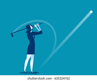 Golfer Post Swing. Businesswomen play golf. Concept business vector illustration.