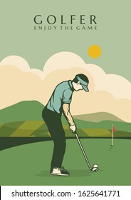 golfer poster design illustration man in field vintage retro