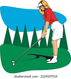 Golfer Ready to Swing Vector Illustration