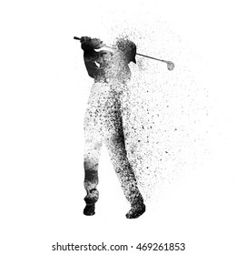 Golfer ready to take tee shot on white background, Creative vector illustration made by abstract splash for Sports concept.