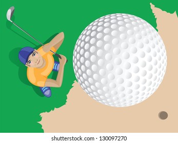 golfer shooting a golf ball. vector cartoon illustration