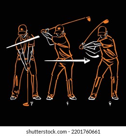 Golfer silhouette in different pose and action