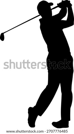 Golfer silhouette executing swing with golf club vector art
