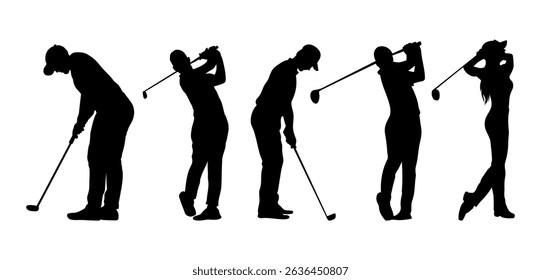 Golfer silhouette. Golf player plying golf vector silhouette art