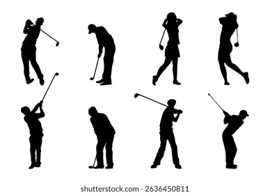 Golfer silhouette. Golf player plying golf vector silhouette art