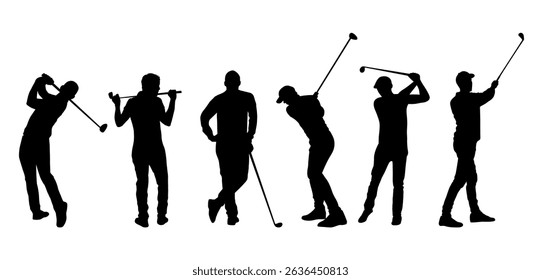 Golfer silhouette. Golf player plying golf vector silhouette art