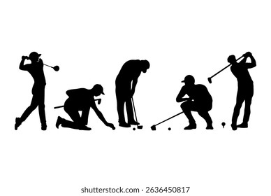 Golfer silhouette. Golf player plying golf vector silhouette art