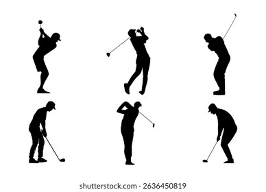Golfer silhouette. Golf player plying golf vector silhouette art
