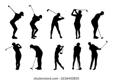 Golfer silhouette. Golf player plying golf vector silhouette art