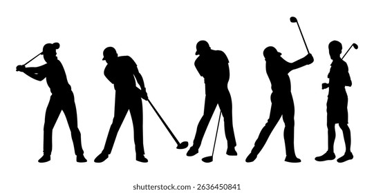 Silhueta de golfista. Jogador de golfe jogando golfe vetor silhueta arte