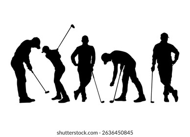 Golfer silhouette. Golf player plying golf vector silhouette art