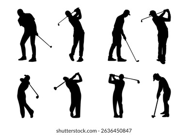 Golfer silhouette. Golf player plying golf vector silhouette art
