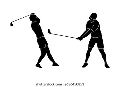 Golfer silhouette. Golf player plying golf vector silhouette art