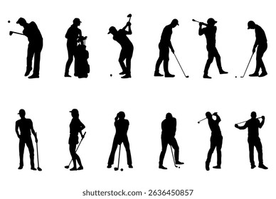 Golfer silhouette. Golf player plying golf vector silhouette art
