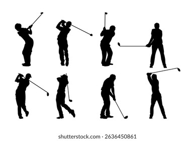 Golfer silhouette. Golf player plying golf vector silhouette art