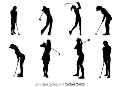 Golfer silhouette. Golf player plying golf vector silhouette art