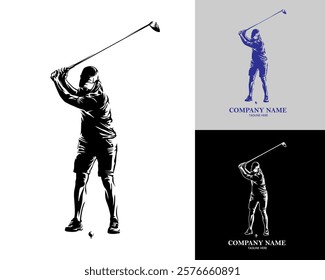 golfer silhouette logo include a black and white version
