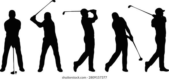 Golfer silhouette sequence showing swing technique steps