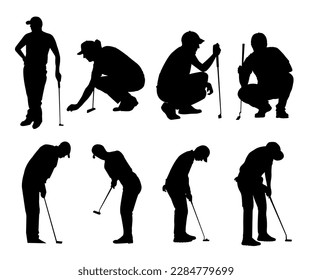Golfer silhouette vector illustration, white background.