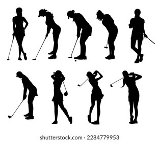 Golfer silhouette vector illustration, white background.