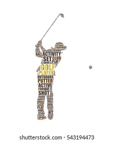 golfer silhouette vector tag cloud illustration