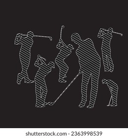 golfer silhouettes collection. Golf players with different pose. Cartoon golfers characters. Athletic poses