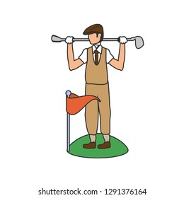 golfer with stick golf and flag