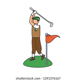 golfer with stick golf and flag