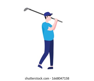 Golfer Swing His Iron Golf Illustration with Cartoon Style