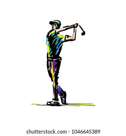 Golfer swing on golf course