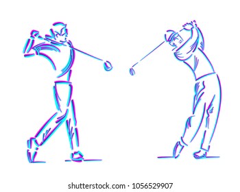 Golfer swing on golf course.