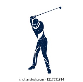 Golfer swing on golf course. Vector sport flyer design template.