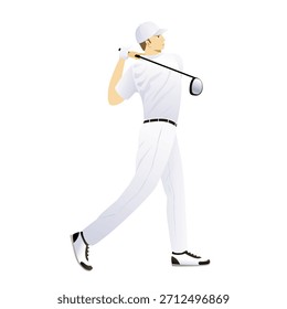 Golfista haciendo un swing. Jugador de golf personaje de dibujos animados. 
