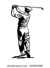 Golfer Teeing Off 2 - Retro Clipart Illustration