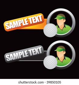 Golfer tilted orange and gray banners
