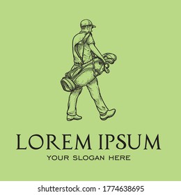 the golfer walks carrying a bag