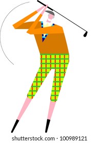 Golfer Wearing Plaid Pants Swings A Golf Club