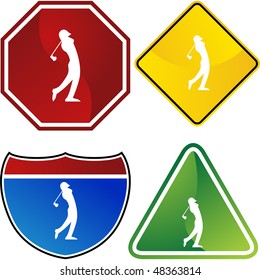 Golfer web button isolated on a background