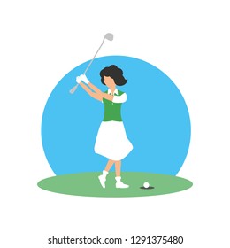 golfer woman with field and stick golf