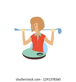 golfer woman with field and stick golf