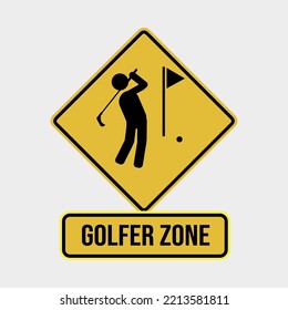 GOLFER ZONE road signs. Graphics isolated on a yellow background. Vector graphics